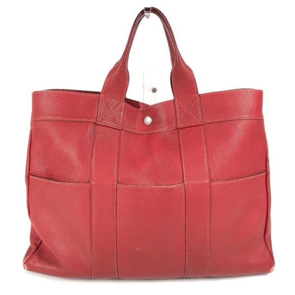HERMES Fourre ToutMM Tote Bag All Leather Hand Bag Leather Red - Picture 1 of 16
